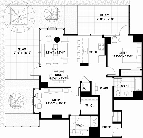 Floor plan for 2 beds, 2 baths, 1176 sqft